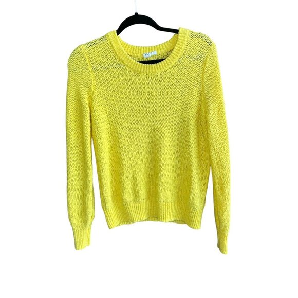 GAP Bright Yellow Reverse Knit Round Knit Cotton Sweater Size Small - Picture 1 of 5